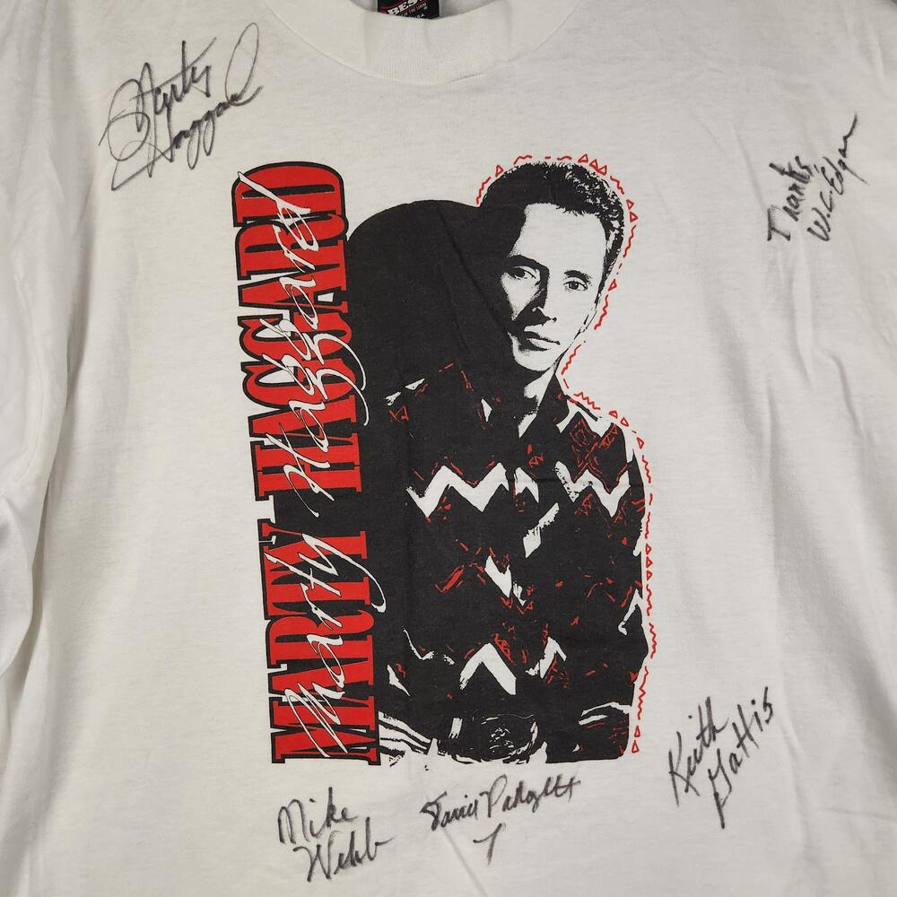 Vintage Marty Haggard Shirt Mens XL White Autograph Band Country Music 90s Logo